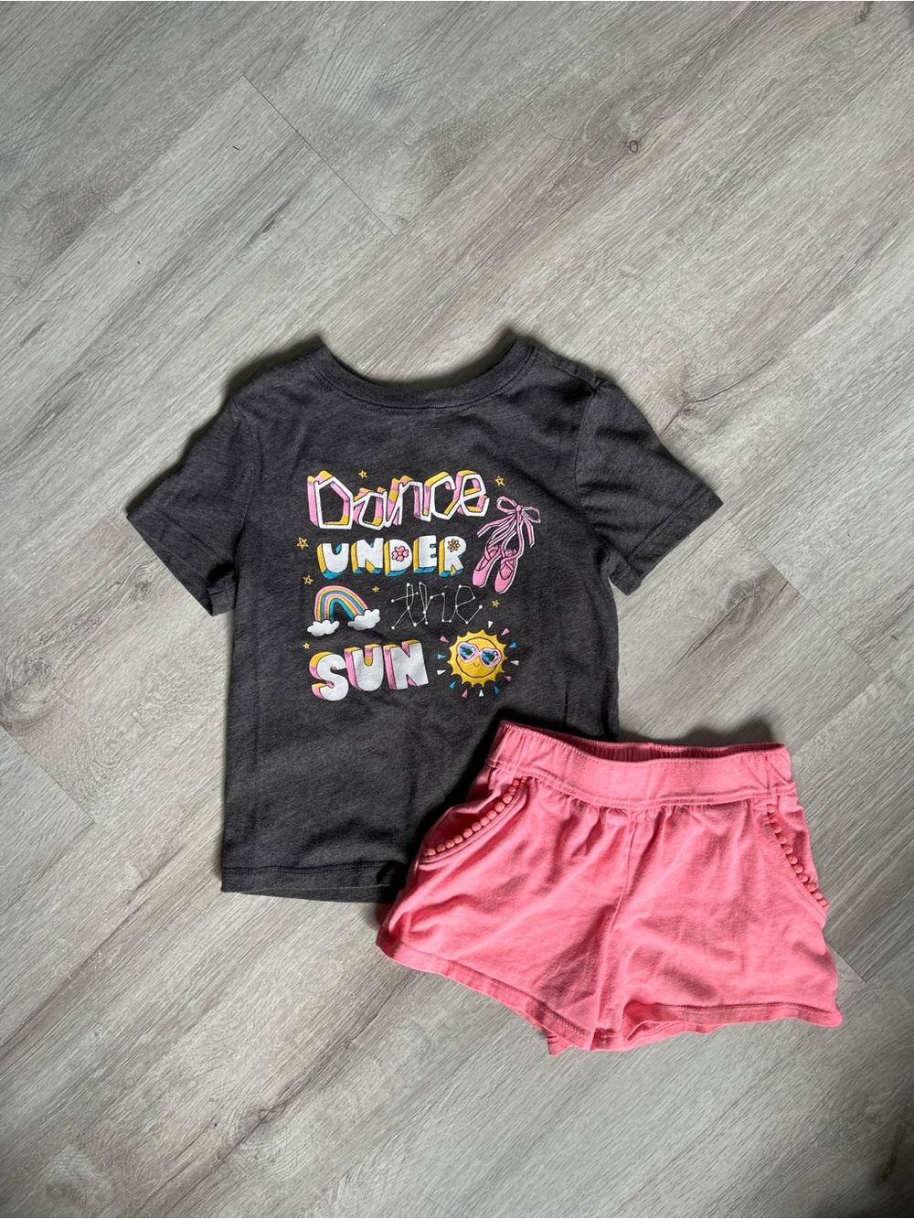 Old Navy Black Graphic 'Dance Under the Sun' Tee with Pink Shorts